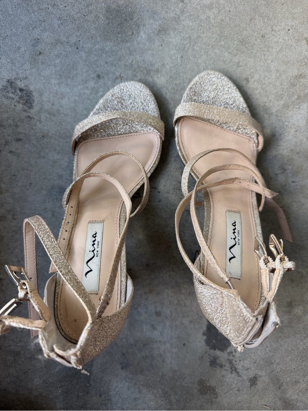 Nina Glitter Ankle-Strap Heels in Rose Gold